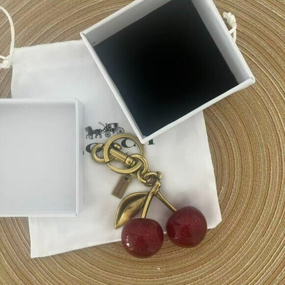 Coach Cherry Brass Cherry Bag Charm Keychain - Picture 1 of 4
